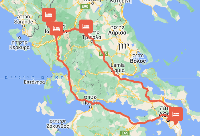 מפת מסלול 7 ימים אתונה