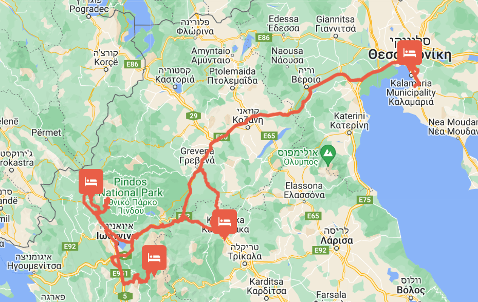 מפת מסלול המיטב של צפון יוון